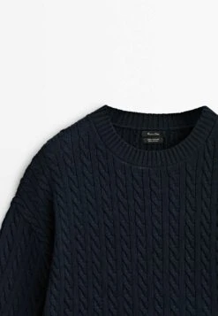 Massimo Dutti Crew Neck Cable-Knit- Jumper - Dark Blue -Massimo Dutti Shop 61d50f863ae845f5a4fd99a8b286423e