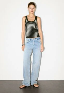 Massimo Dutti STRIPE PRINT WITH ROUND NECK - Top - Black