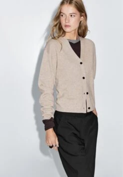 Massimo Dutti V-NECK BUTTONED KNIT - Cardigan - Light Brown