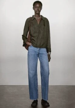 Massimo Dutti FLOWING GARMENT WITH POLO COLLAR - Blouse - Dark Grey