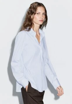 Massimo Dutti STRIPED STRETCH GARMENT - Button-down Blouse - Blue