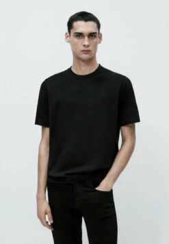 Massimo Dutti Short Sleeve- Basic T-Shirt - Black