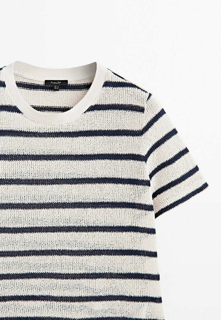 Massimo Dutti Textured Striped Blend - Print T-Shirt - Beige 8 Massimo Dutti Textured Striped Blend - Print T-Shirt - Beige - Image 6