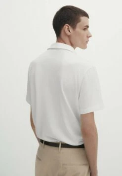 Massimo Dutti Short Sleeve Gassed- Polo Shirt - White -Massimo Dutti Shop 63343eabf6e94907939d396b8f1a537a