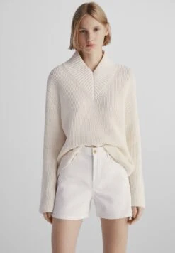 Massimo Dutti High Waist - Denim Shorts - Beige