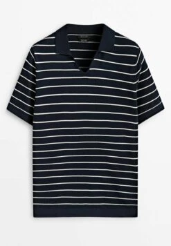 Massimo Dutti Striped Short Sleeve - Polo Shirt - Blue/Black Denim -Massimo Dutti Shop 63c9d47d8aef448cad577556c6f0e504