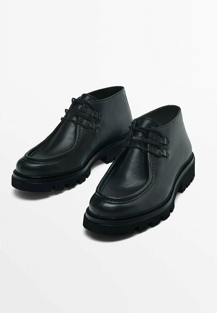 Massimo Dutti Moc Toe- Lace-Up Ankle Boots - Black 4 Massimo Dutti Moc Toe- Lace-Up Ankle Boots - Black - Image 2