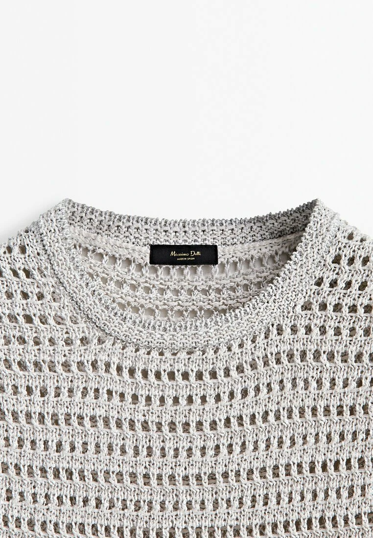 Massimo Dutti Shimmery Thread Open - Basic T-Shirt - Grey 11 Massimo Dutti Shimmery Thread Open - Basic T-Shirt - Grey - Image 9