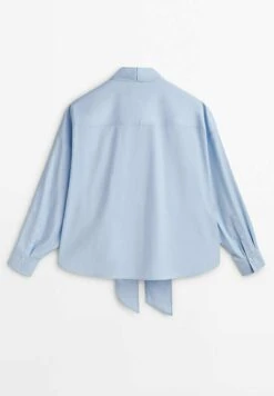 Massimo Dutti Striped With Neck Tie- Button-Down Blouse - Light Blue -Massimo Dutti Shop 6415f40bb10f45ddba946f4e8ca4519e