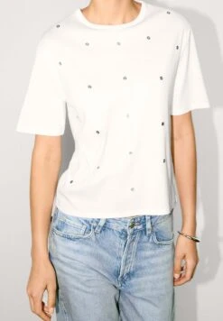 Massimo Dutti OVERSIZED WITH EYELETS - Print T-shirt - White