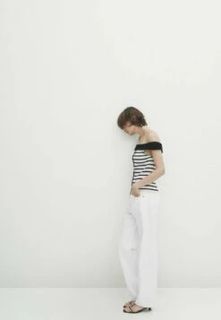 Massimo Dutti Striped With Buttons And Contrast- Blouse - White -Massimo Dutti Shop 6529c2bbfa024cf8904cbc0012c8318e