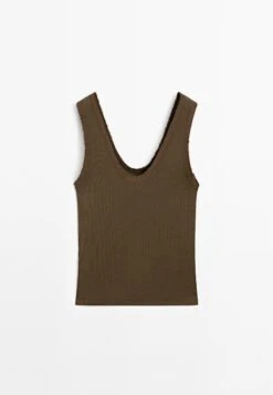 Massimo Dutti ROUND NECK WITH FRAYED PIPING - Top - Mottled Brown -Massimo Dutti Shop 65e25f8431e64537994e18ab06c972c3