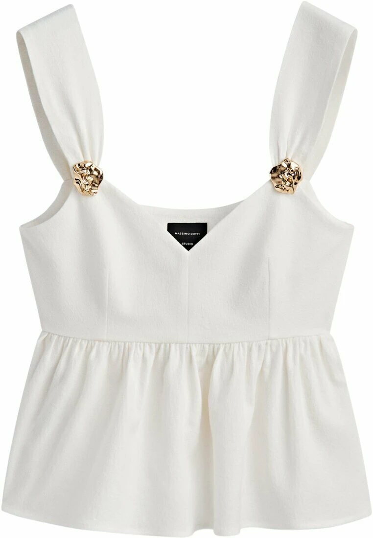 Massimo Dutti Studio - Peplum With Rhinestone Detail- Top - Beige 7 Massimo Dutti Studio - Peplum With Rhinestone Detail- Top - Beige - Image 5