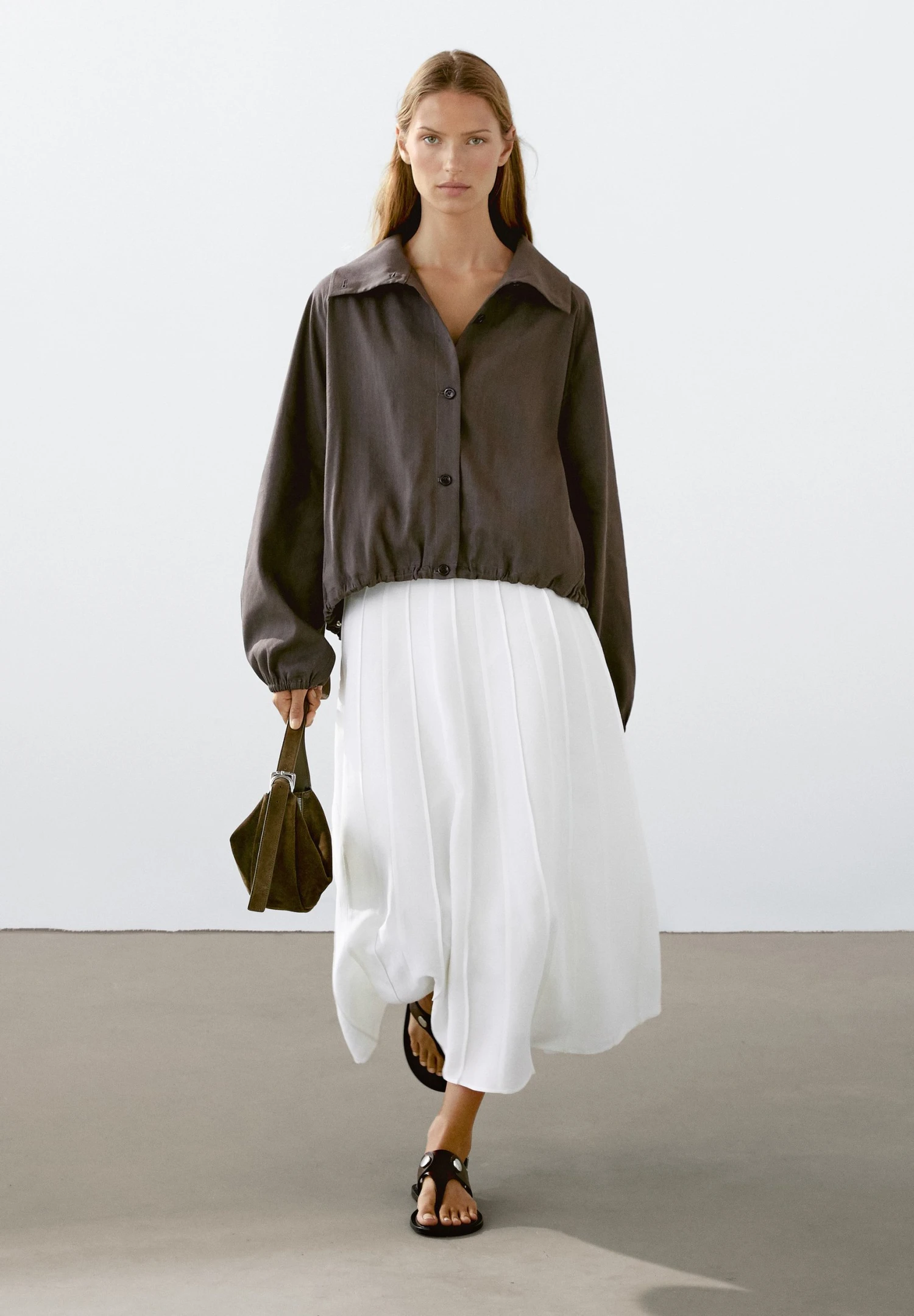 Massimo Dutti BOMBER NECK WITH RAGLAN SLEEVES - Bomber Jacket - Mottled Dark Brown 4 Massimo Dutti BOMBER NECK WITH RAGLAN SLEEVES - Bomber Jacket - Mottled Dark Brown - Image 2