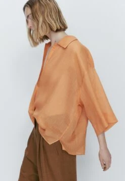 Massimo Dutti Short Sleeve - Button-Down Blouse - Orange -Massimo Dutti Shop 668473ef39dd4422af0799567e777937
