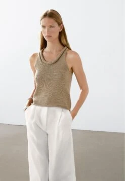 Massimo Dutti CROPPED WITH NECK DETAIL - Top - BEIGE