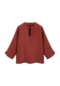 Massimo Dutti WIDE V-NECK WITH LONG SLEEVE - Blouse - Red -Massimo Dutti Shop 66a9530691ac401084bfe595b1b607d2