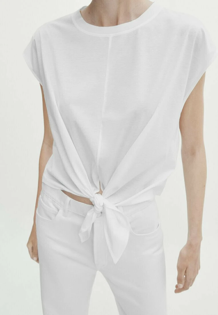 Massimo Dutti With Front Knot- Print T-Shirt - White 3 Massimo Dutti With Front Knot- Print T-Shirt - White