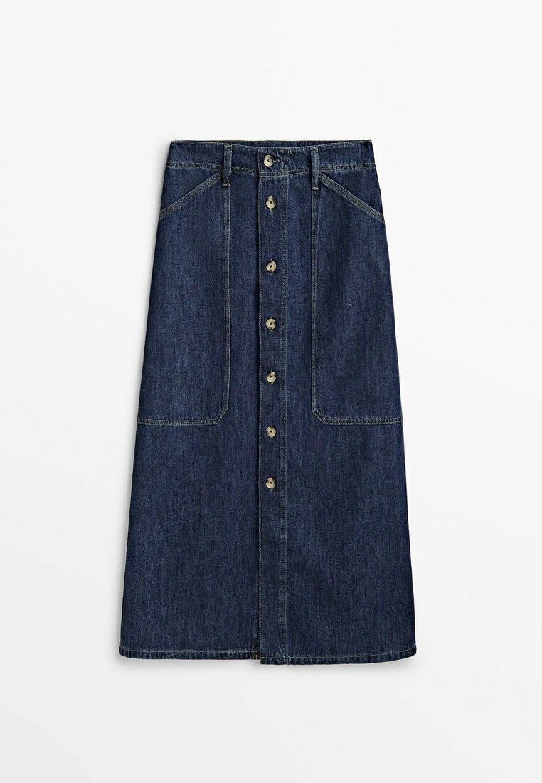 Massimo Dutti Carpenter Midi With Buttons - A-Line Skirt - Dark Blue 11 Massimo Dutti Carpenter Midi With Buttons - A-Line Skirt - Dark Blue - Image 9