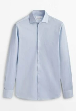 Massimo Dutti Regular Fit Textured With Double Cuffs- Formal Shirt - Light Blue -Massimo Dutti Shop 67e41b71ff584d59b7957bb203862da7