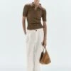 Massimo Dutti SHORT SLEEVE WITH RIBBED DETAIL - Polo Shirt - Brown