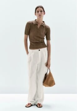 Massimo Dutti SHORT SLEEVE WITH RIBBED DETAIL - Polo Shirt - Brown