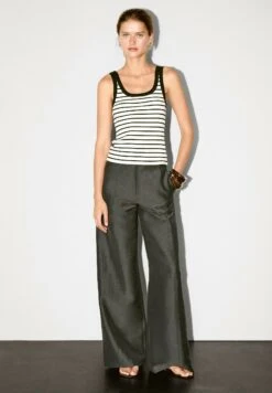 Massimo Dutti STRIPE PRINT WITH ROUND NECK - Top - White