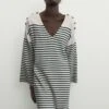 Massimo Dutti Short Striped With Button Detail- Jumper Dress - Dark Blue -Massimo Dutti Shop 68249c3b02e441a6aa21377b29c6beae