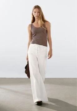 Massimo Dutti RIBBED STRAPPY SLEEVELESS - Top - Brown