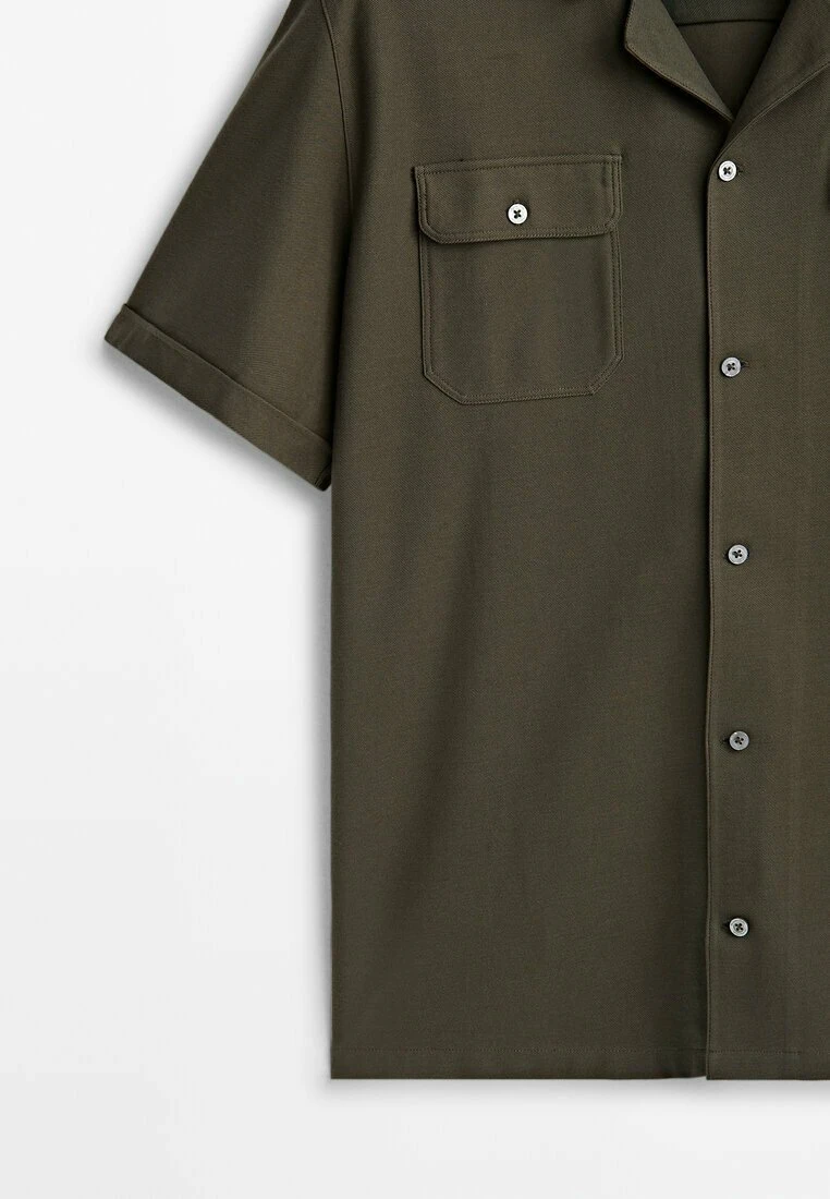 Massimo Dutti Micro- Short Sleeve With Pockets- Shirt - Khaki 7 Massimo Dutti Micro- Short Sleeve With Pockets- Shirt - Khaki - Image 5