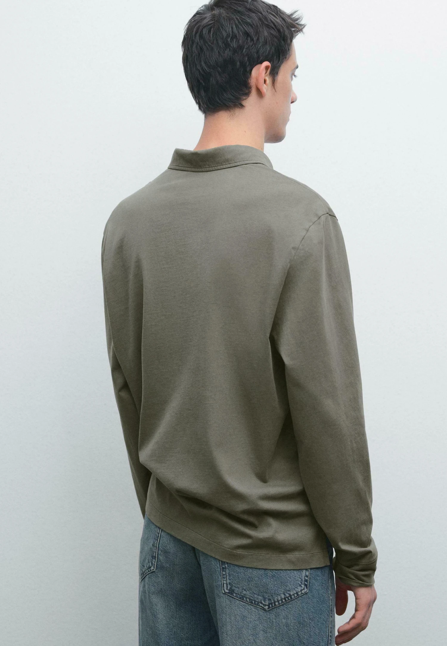 Massimo Dutti DISTRESSED-EFFECT POLO NECK - Long Sleeved Top - Khaki 5 Massimo Dutti DISTRESSED-EFFECT POLO NECK - Long Sleeved Top - Khaki - Image 3