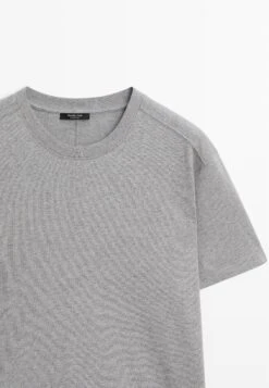 Massimo Dutti CREW NECK WITH SHORT SLEEVES - Basic T-shirt - Grey -Massimo Dutti Shop 693b8ba5a7de41f4b1f55769c503cc66