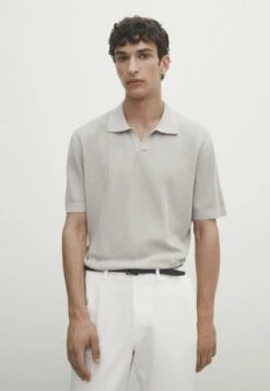 Massimo Dutti Vertical-Textured Micro - Polo Shirt - Beige