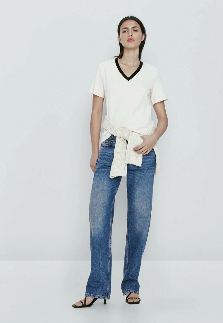 Massimo Dutti With Contrast V-Neck - Basic T-Shirt 4 Massimo Dutti With Contrast V-Neck - Basic T-Shirt - Image 2