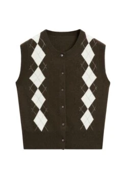 Massimo Dutti CREW NECK WITH DIAMOND PATTERN - Cardigan - Mottled Dark Brown -Massimo Dutti Shop 6b349d086cfe433f819fc5fb59ac8a63