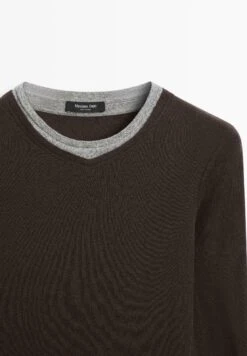 Massimo Dutti DOUBLE V-NECK COLLAR WITH LONG SLEEVE - Long Sleeved Top - Dark Brown -Massimo Dutti Shop 6c89bd03d0c84588ac58d36421db2f70