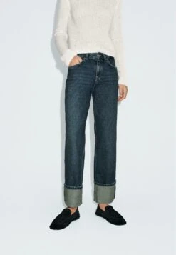 Massimo Dutti WIDE-FIT CROPPED WITH POCKETS - Relaxed Fit Jeans - Blue