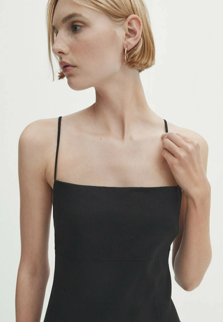 Massimo Dutti Blend Midi With Straps At The Back - Day Dress - Black 5 Massimo Dutti Blend Midi With Straps At The Back - Day Dress - Black - Image 3