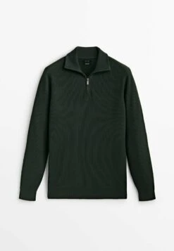 Massimo Dutti Textured Mock Neck With Zip - Jumper - Green -Massimo Dutti Shop 6d55232718584f5e9b4b4f6aa8f0c895