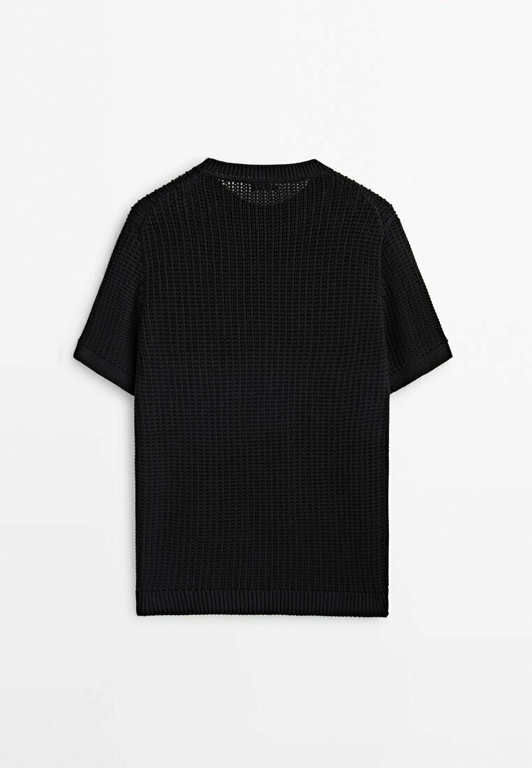 Massimo Dutti Crochet With Short Sleeves- Basic T-Shirt - Black 8 Massimo Dutti Crochet With Short Sleeves- Basic T-Shirt - Black - Image 6