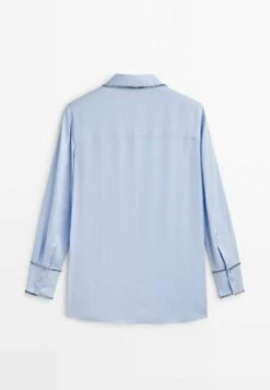 Massimo Dutti Studio Flowing With Rhinestone Detail 09407954 - Button-Down Blouse - Light Blue -Massimo Dutti Shop 6d9f060347f7439b93256adcab31a0ef