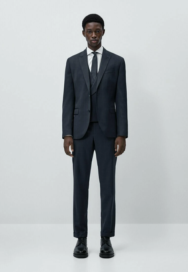 Massimo Dutti Windowpane Check - Suit Waistcoat - Blue 4 Massimo Dutti Windowpane Check - Suit Waistcoat - Blue - Image 2