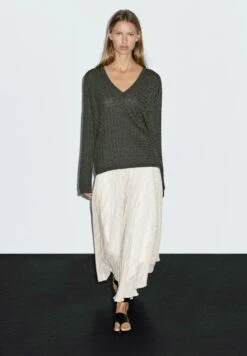 Massimo Dutti ASYMMETRIC CHECK MIDI - Maxi Skirt - White -Massimo Dutti Shop 6ea34a436d6a45eb8734d2350f4b576e