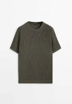 Massimo Dutti Crochet With Short Sleeves- Basic T-Shirt - Khaki -Massimo Dutti Shop 6ea66fa7efcb4976b8a605deea512a48