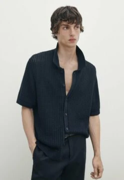 Massimo Dutti Crochet With Buttoned- Shirt - Blue Denim