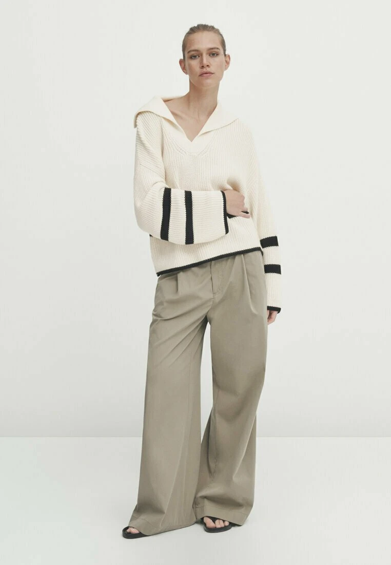 Massimo Dutti Striped With Polo Collar - Jumper - Beige 4 Massimo Dutti Striped With Polo Collar - Jumper - Beige - Image 2