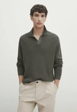Massimo Dutti Textured- Polo Shirt - Mottled Green