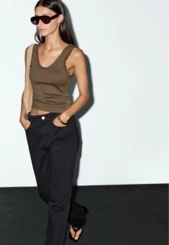 Massimo Dutti ROUND NECK WITH FRAYED PIPING - Top - Mottled Brown -Massimo Dutti Shop 6f94d9d2da9a45309c6fb3c4f68914e3