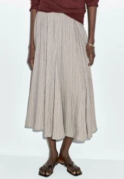 Massimo Dutti STRIPED FLARED MIDI - A-line Skirt - Grey