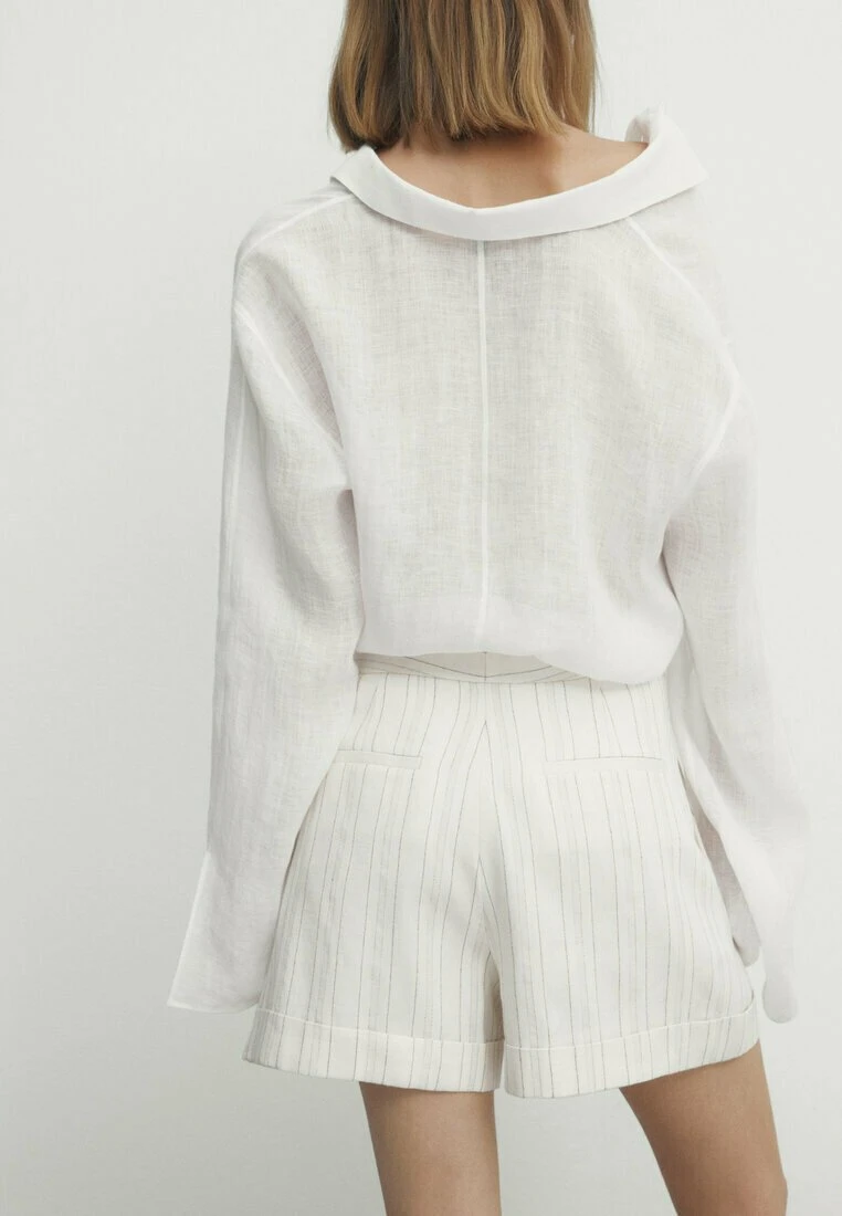 Massimo Dutti Striped Bermuda With Darts And Turn-Up Hems - Shorts - Sand 4 Massimo Dutti Striped Bermuda With Darts And Turn-Up Hems - Shorts - Sand - Image 2